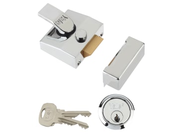 85 Deadlocking Nightlatch 40mm Backset Chrome Finish Box                        