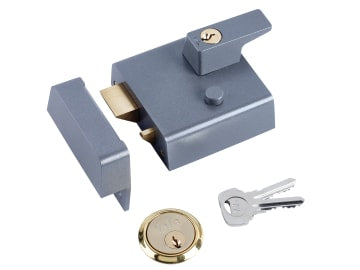 P1 Double Security Nightlatch 60mm Backset DMG Dark Grey Finish Visi            