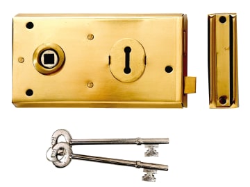 P401 Rim Lock Polished Brass Finish 138 x 76mm Visi                             
