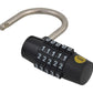Black combination lock with a silver shackle on a white background