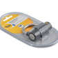 T Yale combination lock on a clear plastic stand with yellow label