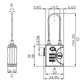 Technical drawing of a combination lock with dimensions labeled