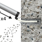Concrete mixing tool with gravel and a close-up of concrete texture.