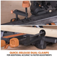 Quick-release dual clamps on a saw with text indicating additional accuracy and faster adjustments.