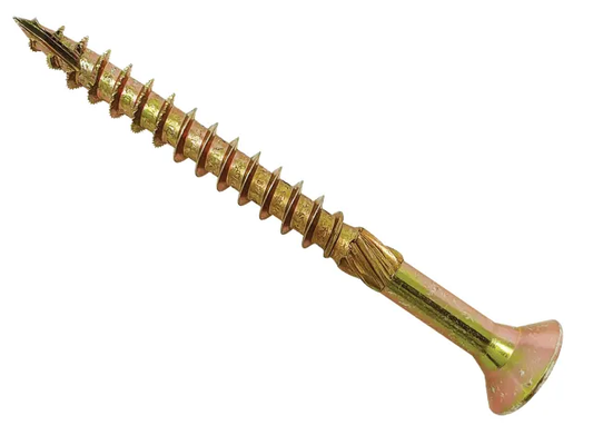 Gold-colored screw on a white background