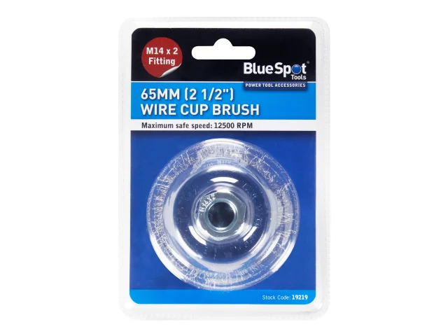 65mm wire cup brush in BlueSpot packaging on a white background