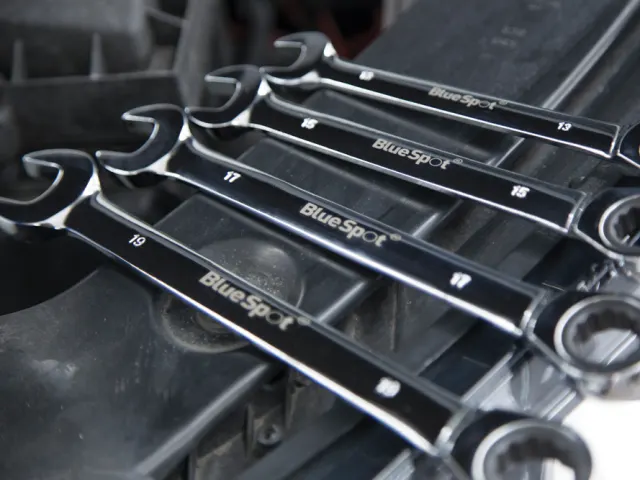 Set of BlueSpot wrenches on a metallic surface