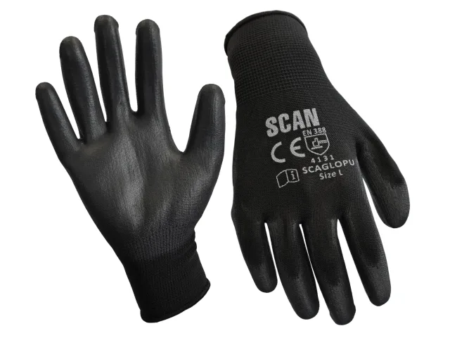 Black PU Coated Gloves - L (Size 9) (240 Pairs)
