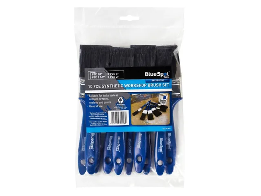 Packaged set of Blue Spot synthetic workshop brushes on a white background