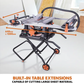 Table saw with built-in table extensions on a white background