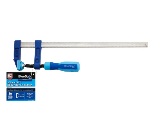 Blue Spot Heavy Duty F Clamp with packaging on a white background