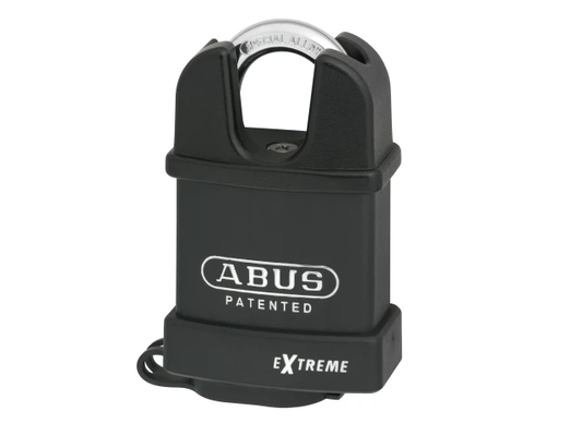 Black ABUS padlock on a white background