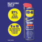 WD-40 Flexible spray can with branding and product details on a blue background