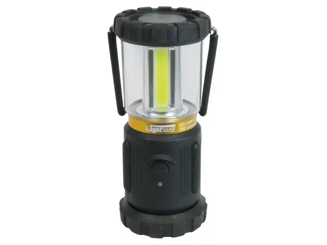 Black and yellow camping lantern on a white background