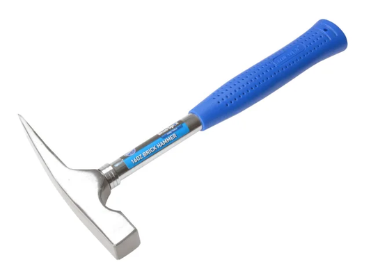 Garden hoe with blue handle on a white background