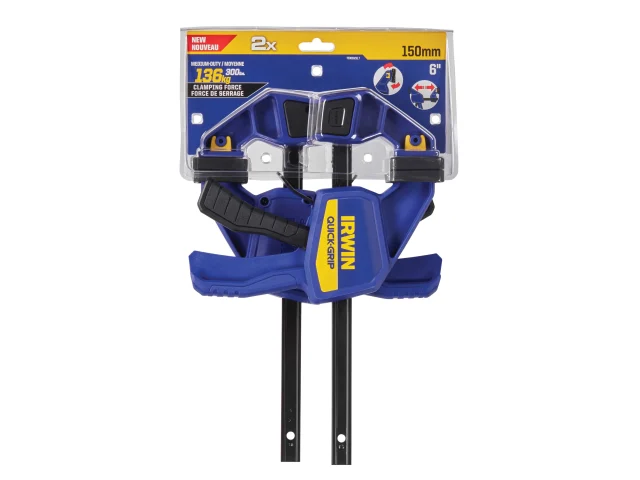 Irwin Quick-Grip clamps in packaging on a white background