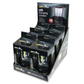 Display of LED camping lanterns in black packaging on a white background