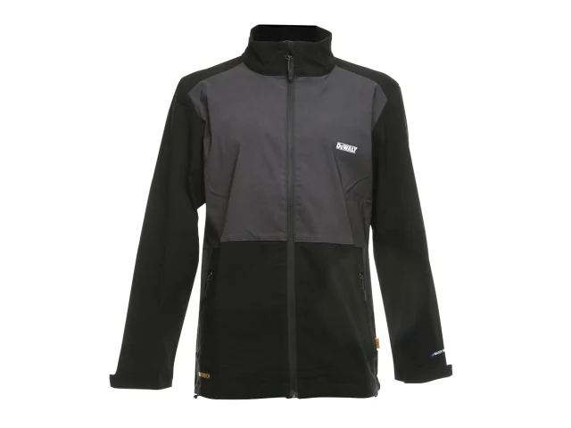 Black and gray jacket with a brand logo on a white background