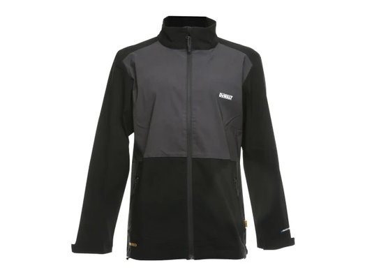 Black and gray jacket with a brand logo on a white background
