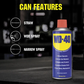 WD-40 spray can with features highlighted on a dark background