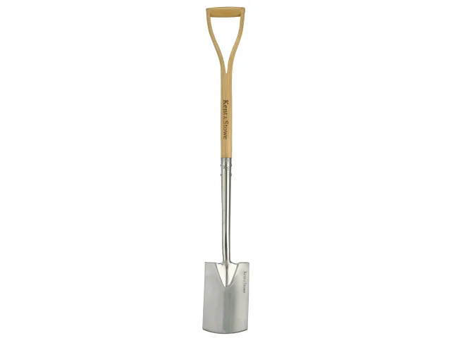 Gardening spade with wooden handle on a white background