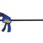 Blue and yellow IRWIN clamps on a white background