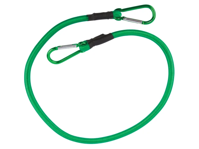 Green rope with carabiners on a white background