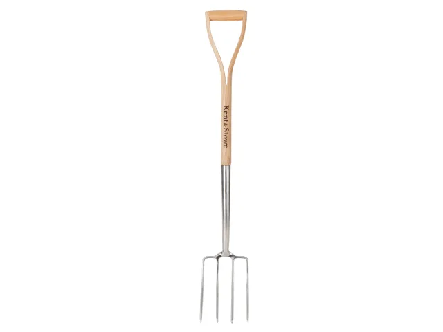 Garden fork with wooden handle on a white background