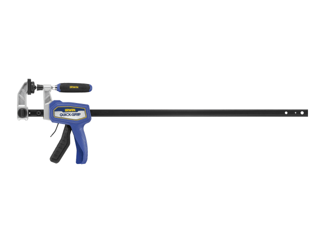 C-Clamp tool with blue handle on a white background