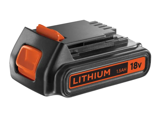 Lithium-ion battery pack with 18V and 1.5Ah specifications on a white background
