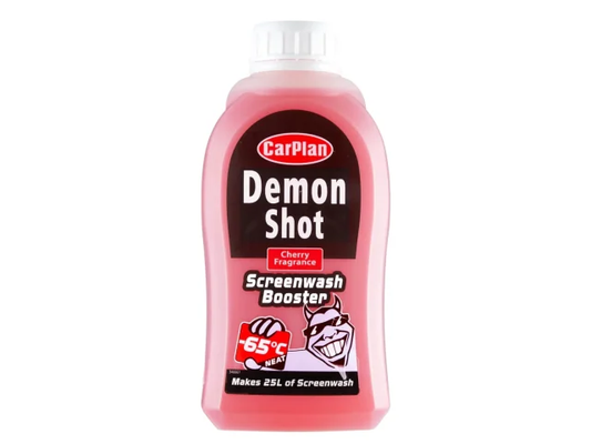 CarPlan Demon Shot screenwash booster bottle on a white background
