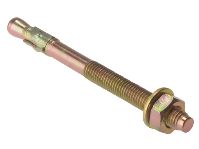 Metal screw with a hex head on a white background