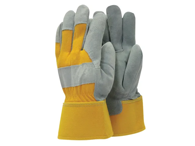 Pair of yellow and gray gloves on a white background