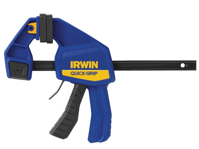 Blue Irwin Quick-Grip clamping tool on a white background