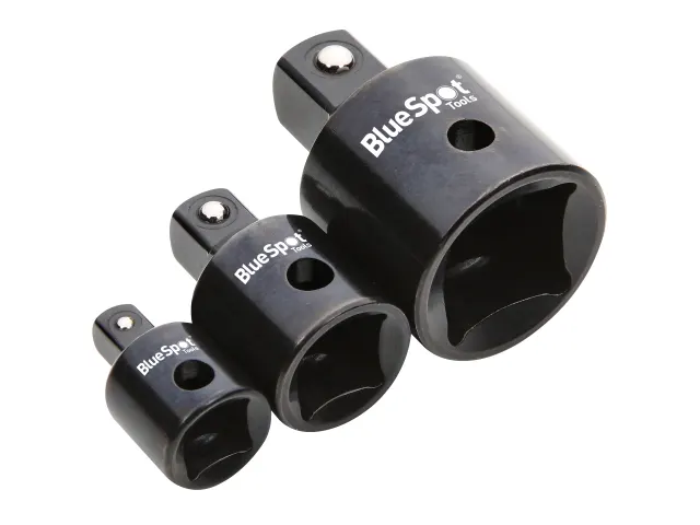 Set of three Blackstone BlueSpot Tools impact sockets on a white background