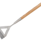 Gardening tool with wooden handle and metal head on a white background