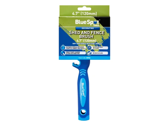 BlueSpur Shed and Fence Brush with packaging on a white background