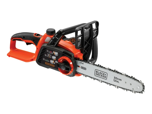 Black and Decker chainsaw on a white background