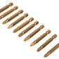 Set of gold drill bits on a white background