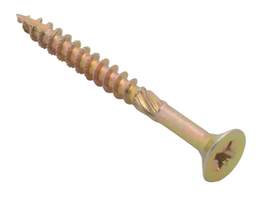 Gold-colored screw on a white background