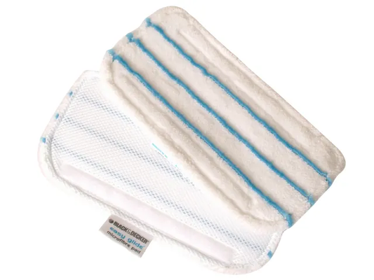 White cleaning pad with blue stripes on a white background