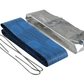 Blue mesh blanket with silverMylar sheet and metal hook on a white background