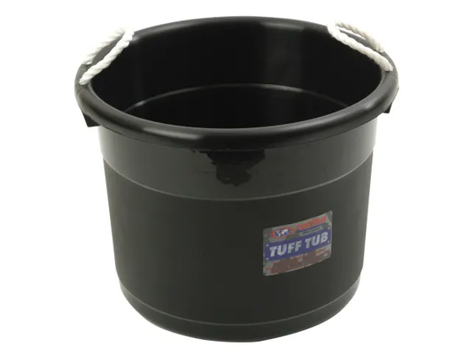 Black bucket with a visible brand label on a white background