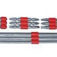 Set of drill bits with red bands on a white background