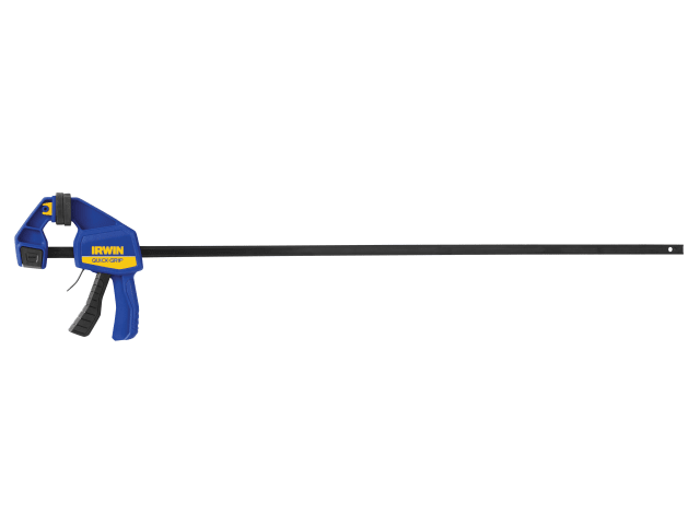 Blue and black clamping tool on a white background