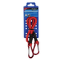 Red carabiner with rope on a Blue Spruce branded packaging against a white background