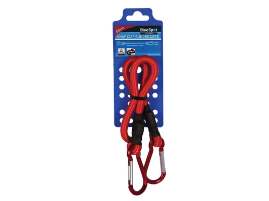 Red carabiner with rope on a Blue Spruce branded packaging against a white background