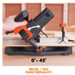 Handheld power tool with bevel/tilt functionality on a wooden surface