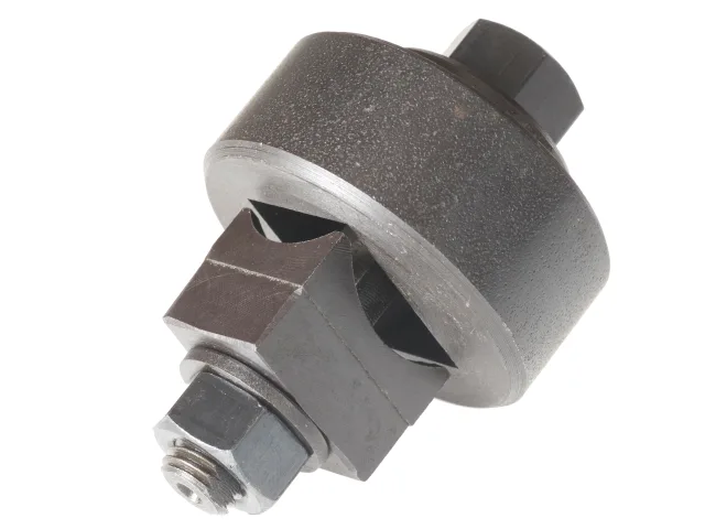 Metal tool bit with a circular sanding disc on a white background