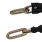 Two black straps with metal carabiners on a white background